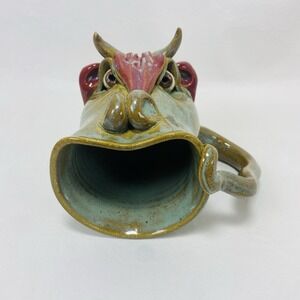 Signed Melissa Hogenson Bull Cow Mug 2013 Pottery Folk Art Handmade Ceramic